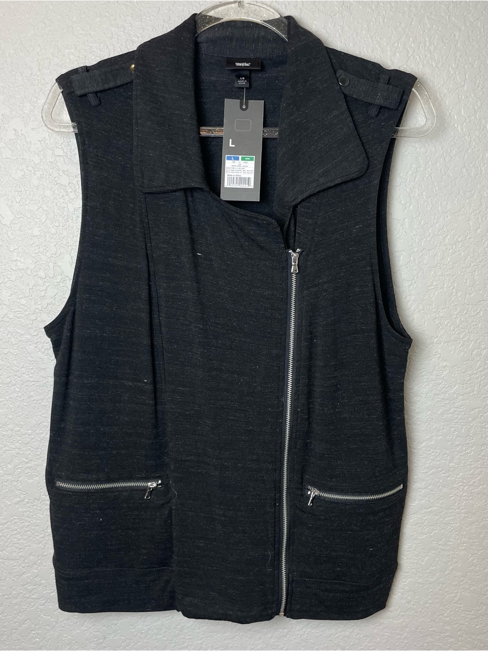 Bnwt! Mossimo Heathered Black Sleeveless Moto Vest with Lapel Size L